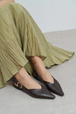 BENETO Coffee Matte Pointed Toe Belt Detail Women’s Ballet Flats
