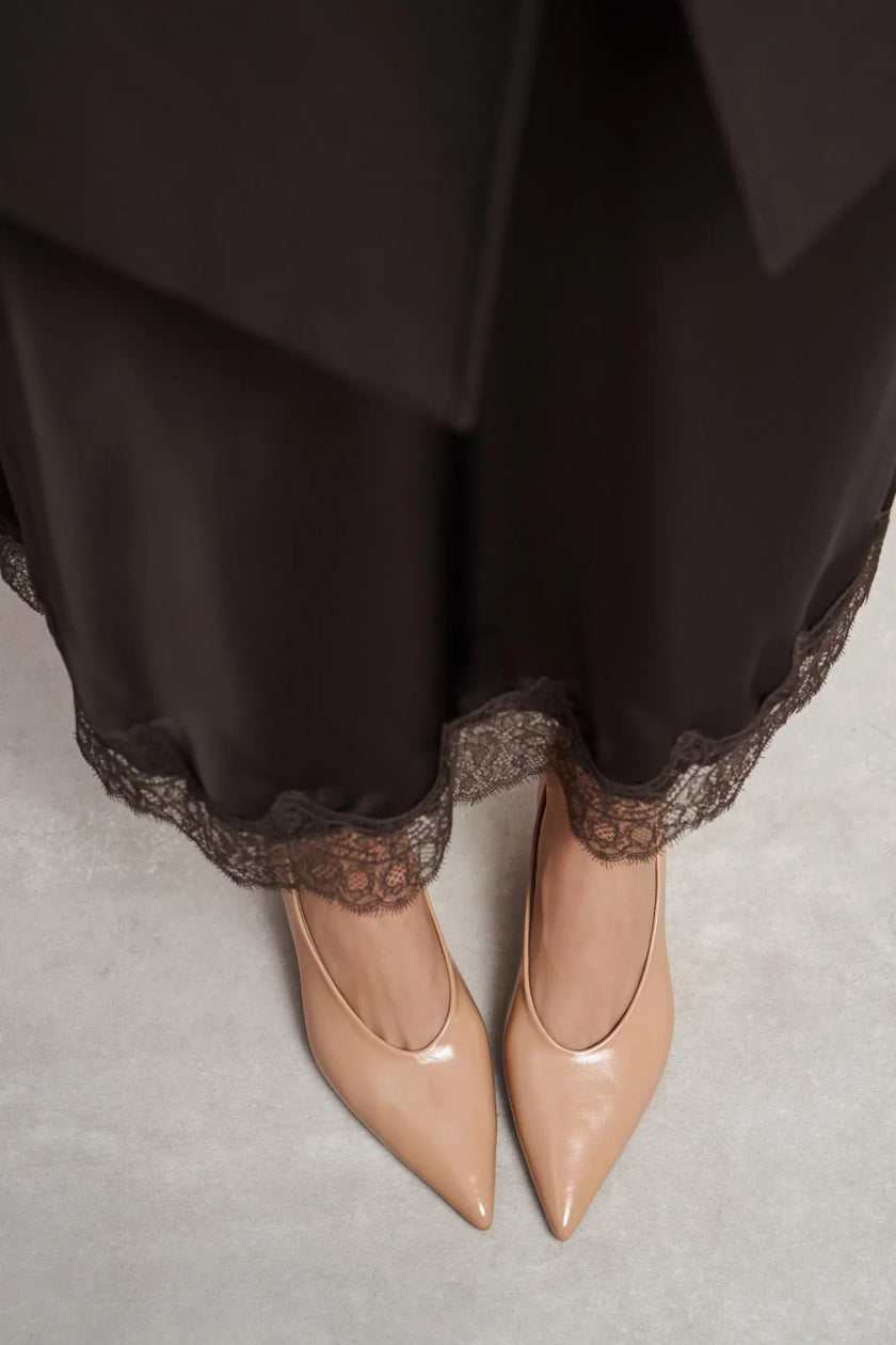 TINKY Nude Rustic Pointed Toe Women’s Low Heel Shoes