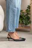 Sindrella  Black Mesh Stone Detailed Pointed Toe Women's High Heel Shoes