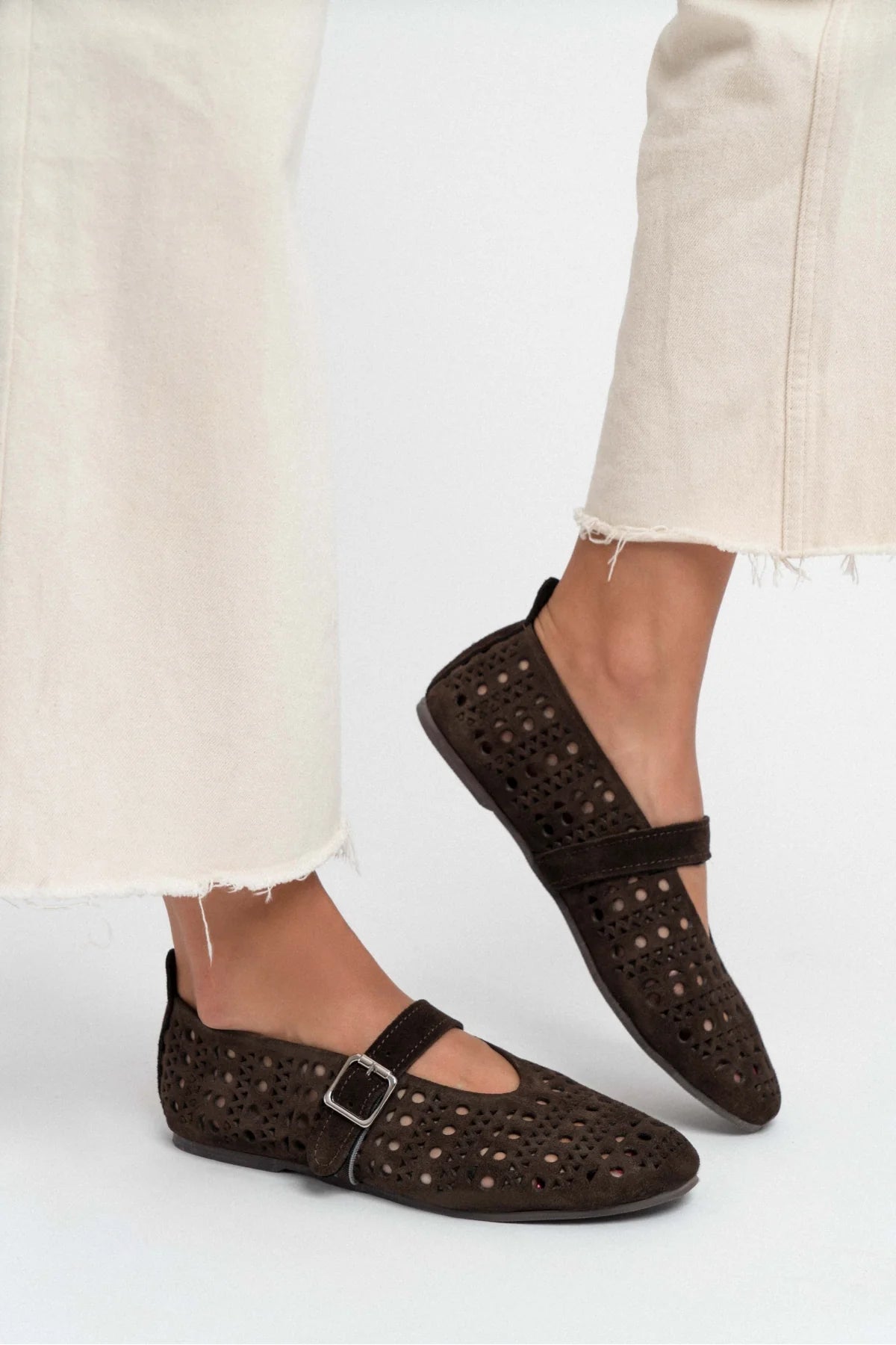 PATTER BROWN SUEDE STUDDED GENUINE LEATHER BUCKLE DETAIL FLAT SOLE BALLERINA | Flats | FOOTWEAR | Loafers PATTER BROWN SUEDE STUDDED GENUINE LEATHER BUCKLE DETAIL FLAT SOLE BALLERINA | Flats | FOOTWEAR | Loafers