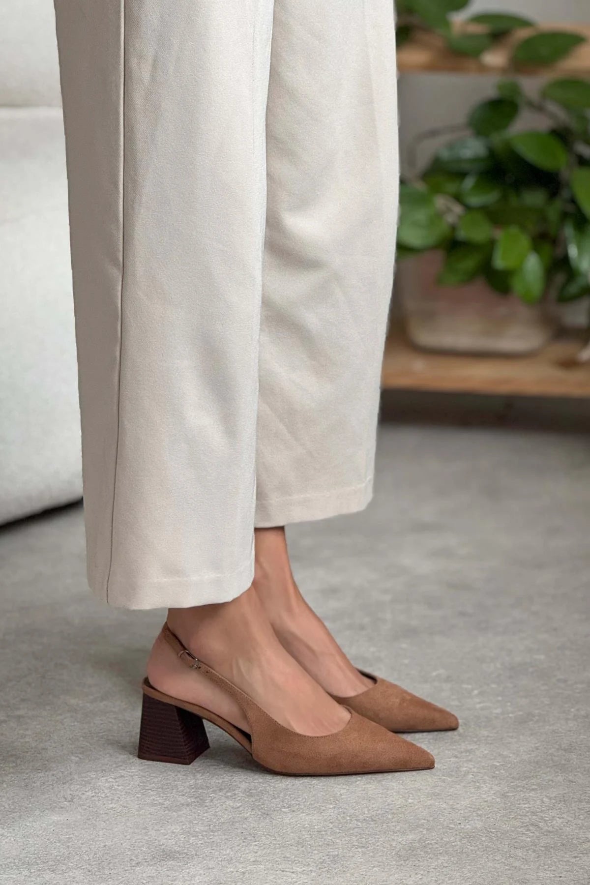 Ketrin Tan Suede Ankle Buckle Detail Women's High Heel Shoes