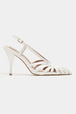 ERYU Pearl Satin Open-Toe Cage Detail Women’s High-Heel Shoes