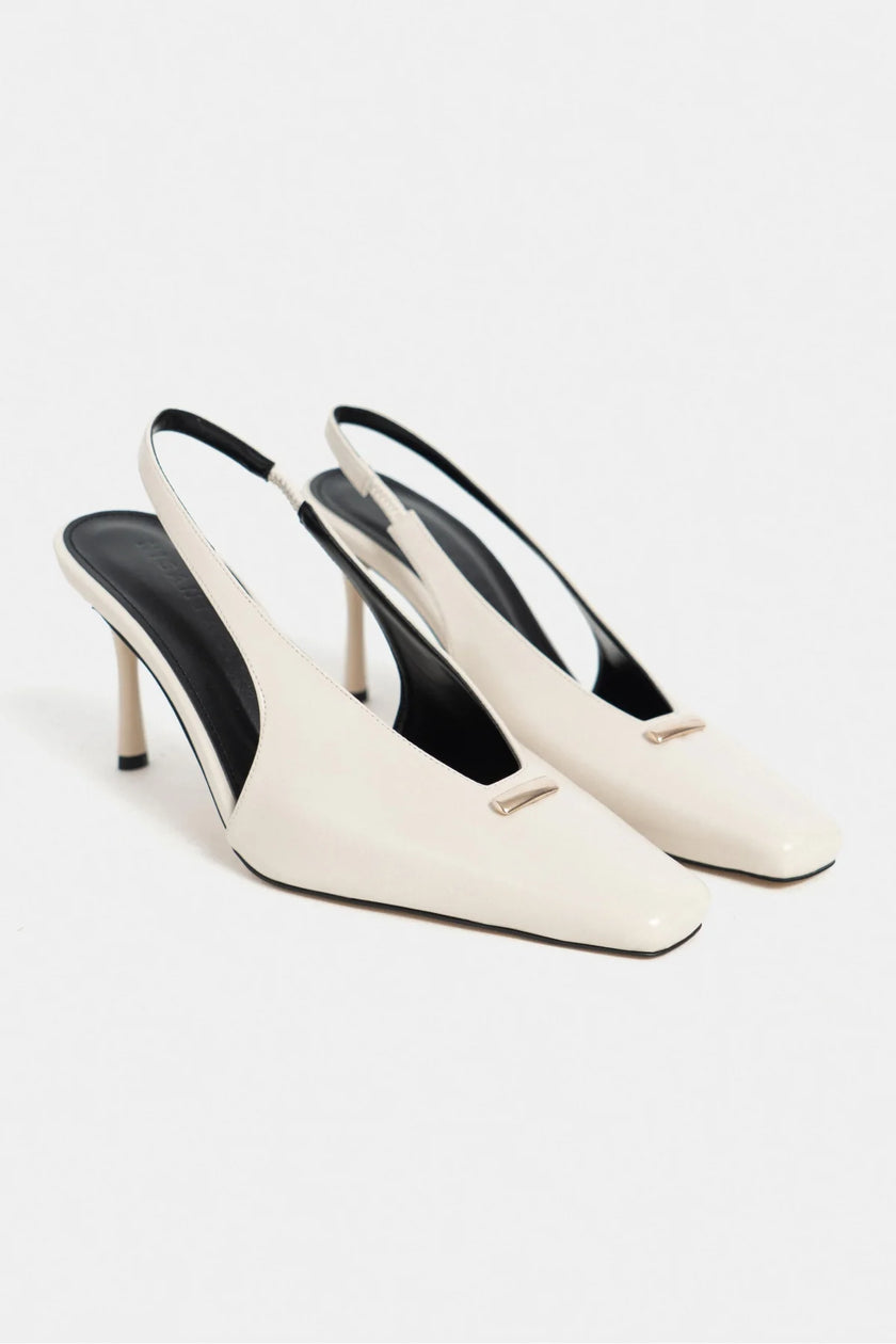 TIGY Beige Rustic Patterned Closed Toe Back Strap Buckle Detail Women’s Heel Shoes