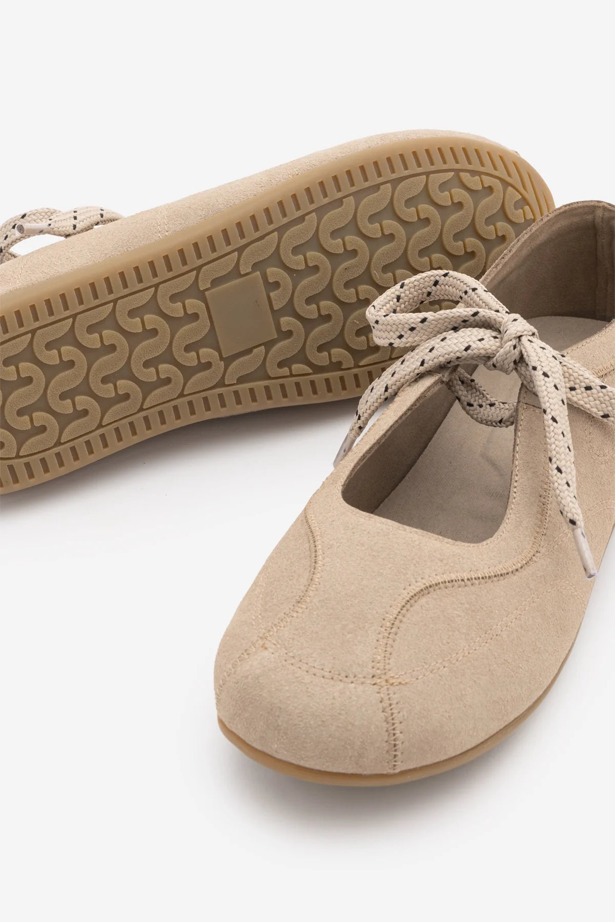 Palivoy Beige Suede Lace-Up Casual Women's Sneaker Flats