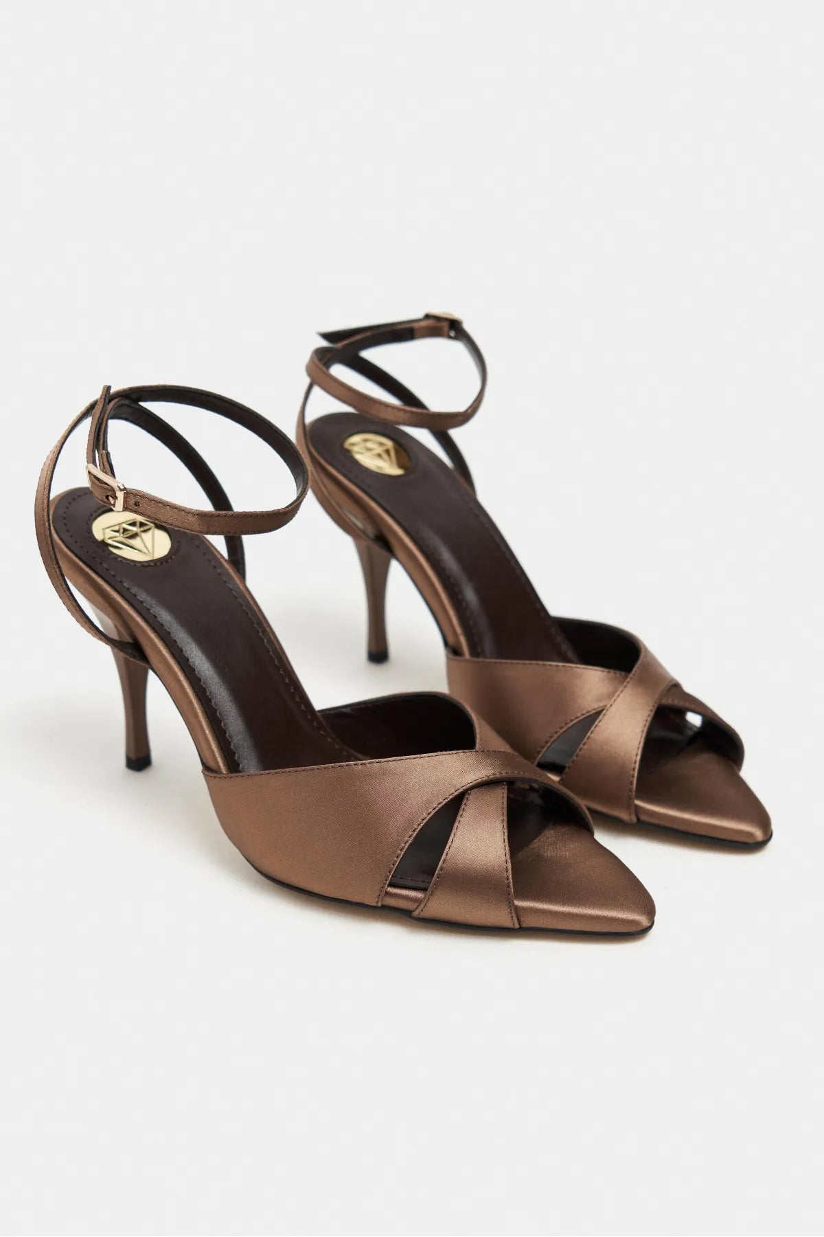 MONICA Brown Satin Ankle-Strap Detail Women’s Slim High-Heel Shoes | FOOTWEAR | Heels | Lebbse MONICA Brown Satin Ankle-Strap Detail Women’s Slim High-Heel Shoes | FOOTWEAR | Heels | Lebbse