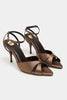 MONICA Brown Satin Ankle-Strap Detail Women’s Slim High-Heel Shoes