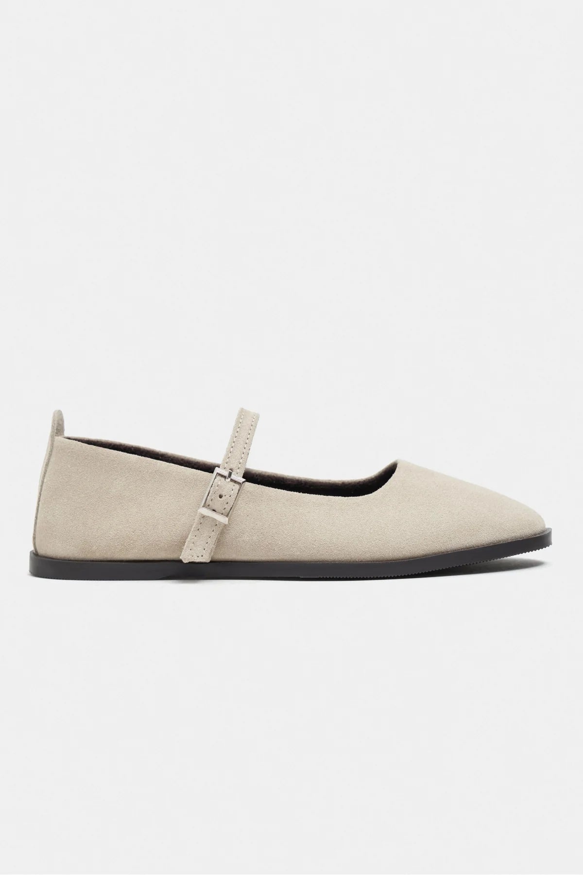 Jade Beige Suede Genuine Leather Double-Buckle Flat Women's Ballet Flats