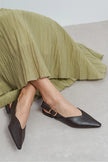 BENETO Coffee Matte Pointed Toe Belt Detail Women’s Ballet Flats