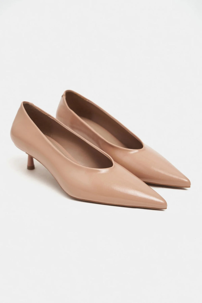 TINKY Nude Rustic Pointed Toe Women’s Low Heel Shoes