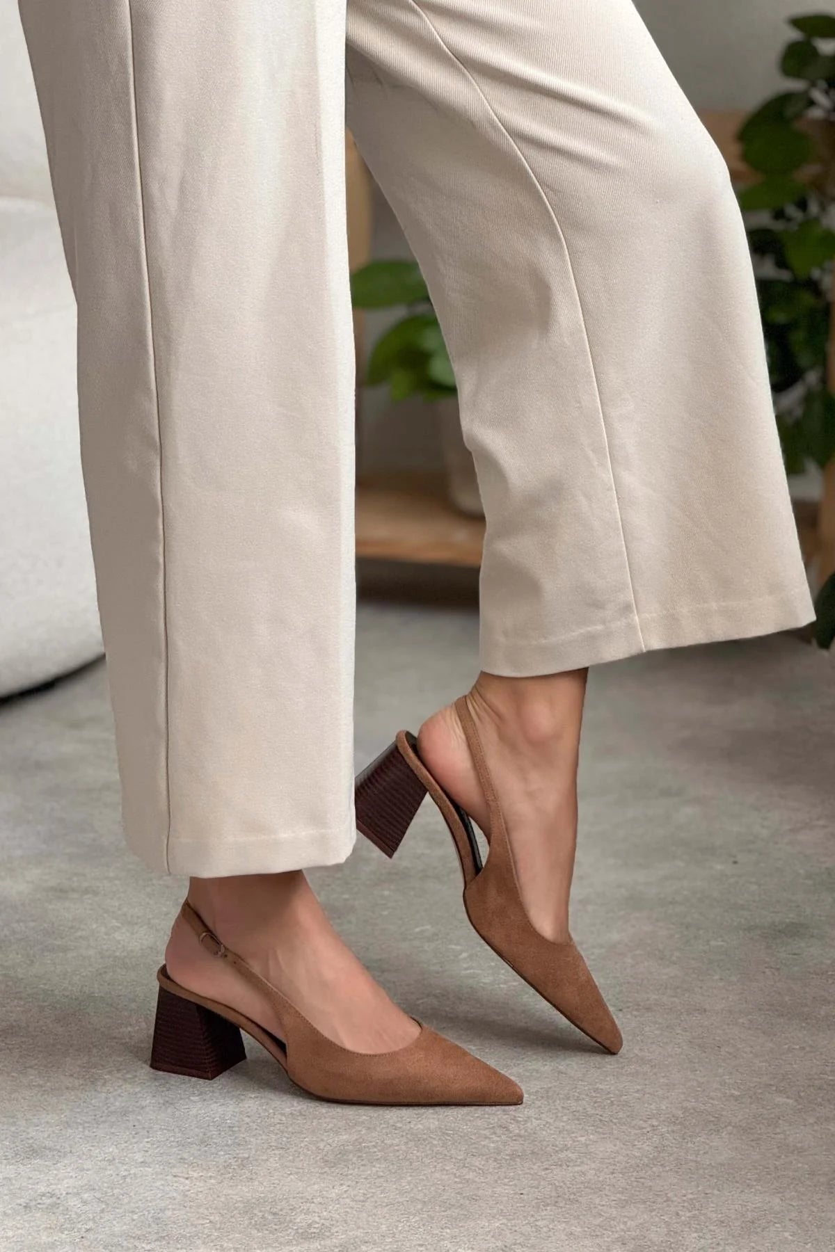 Ketrin Tan Suede Ankle Buckle Detail Women's High Heel Shoes