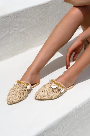 Lisa Beige Knitted Seashell Detailed Women's Slippers