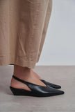 NINO Black Matte Pointed Toe Back Strap Women’s Wedge Heel Shoes