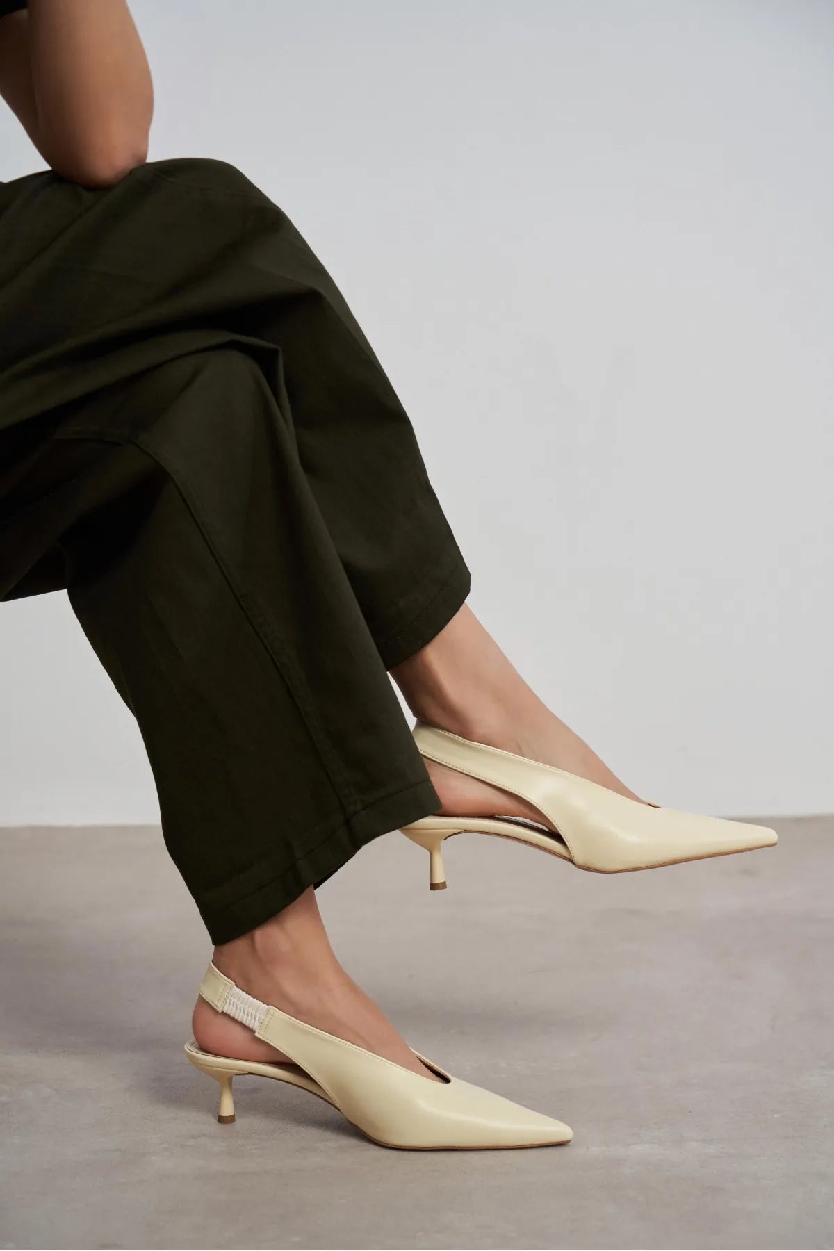 LUNIX Butter Yellow Matte Pointed Toe Slingback Women’s Thin Heel Shoes