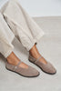 Nora Dark Beige Suede Genuine Leather Buckle Detail Flat Women's Ballet Flats