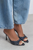RENATA Black Polka Dot Open Pointed-Toe Women's Heeled Slippers