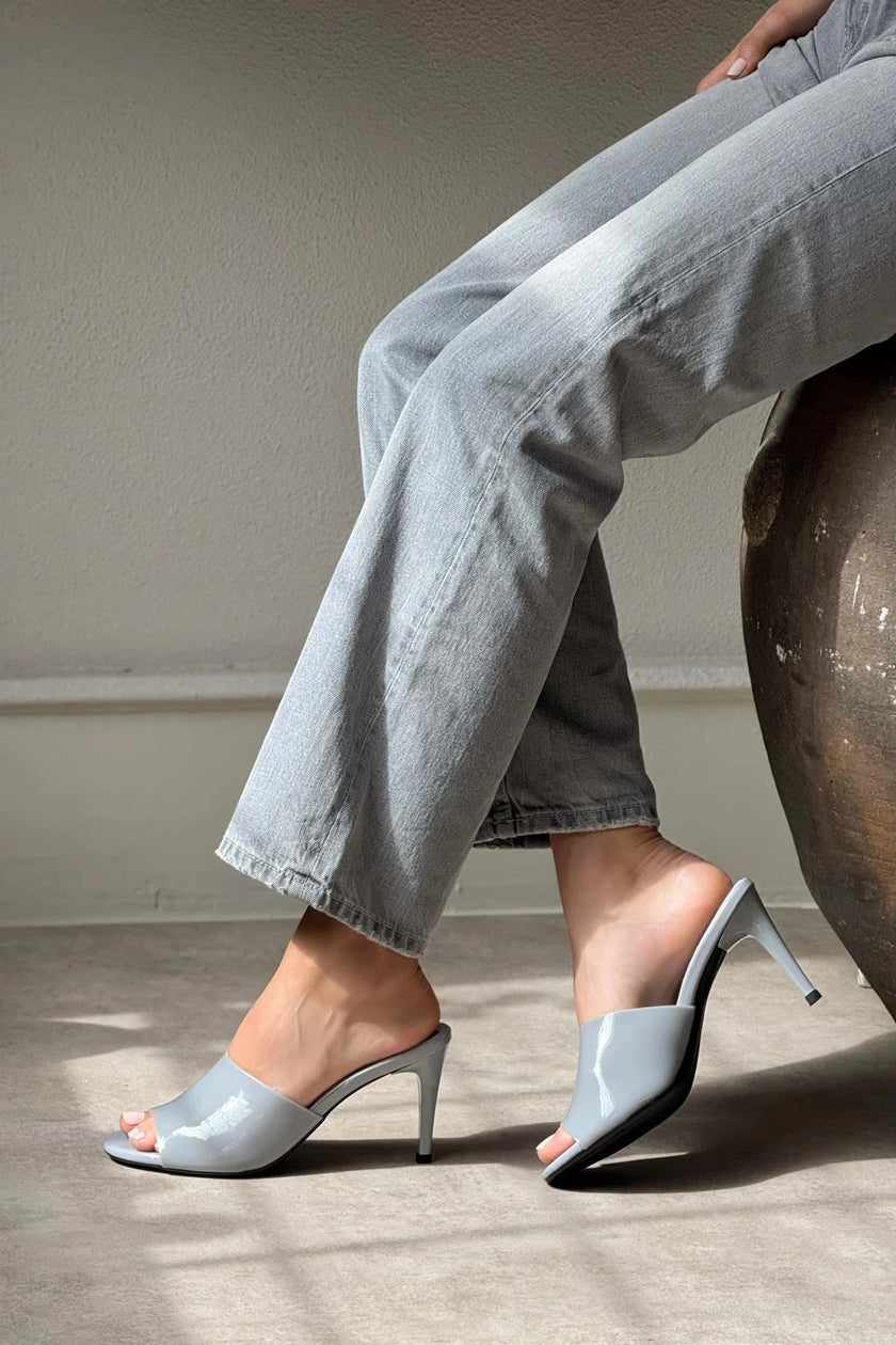 Morris Gray Transparent Band Detail Women's Heeled Slippers