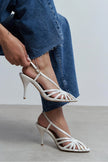 ERYU Pearl Satin Open-Toe Cage Detail Women’s High-Heel Shoes