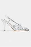 ERYU Silver Metallic Open-Toe Cage Detail Women’s High-Heel Shoes