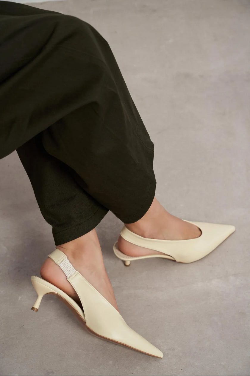 LUNIX Butter Yellow Matte Pointed Toe Slingback Women’s Thin Heel Shoes