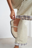 Jade Beige Suede Genuine Leather Double-Buckle Flat Women's Ballet Flats