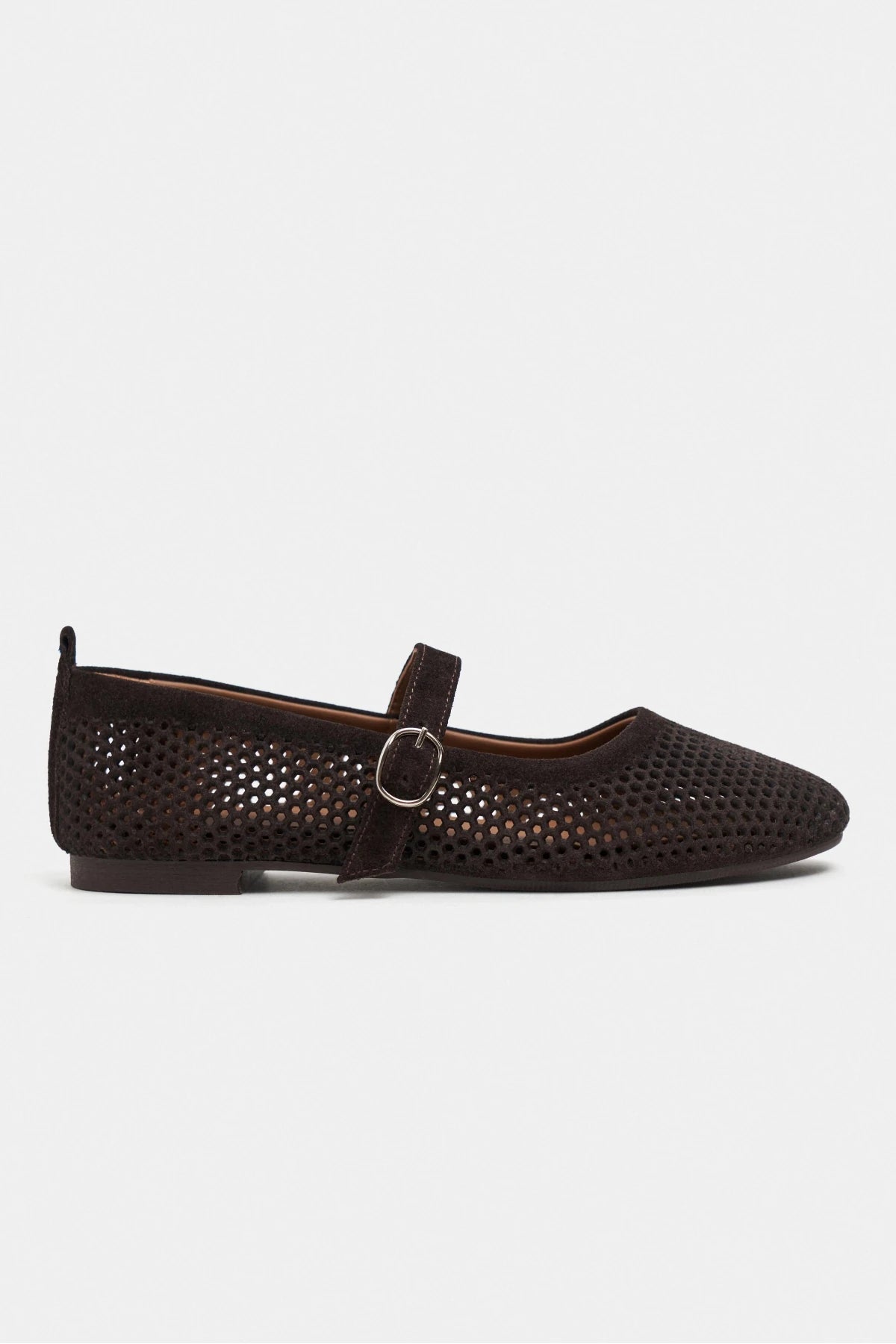 TITI Bitter Brown Suede Leather Studded Buckle Detail Flat Women's Ballet Flats