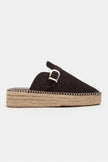MAREN Brown Suede Leather Laser-Cut Buckle Detail Wedge Sole Women's Espadrille Sandals