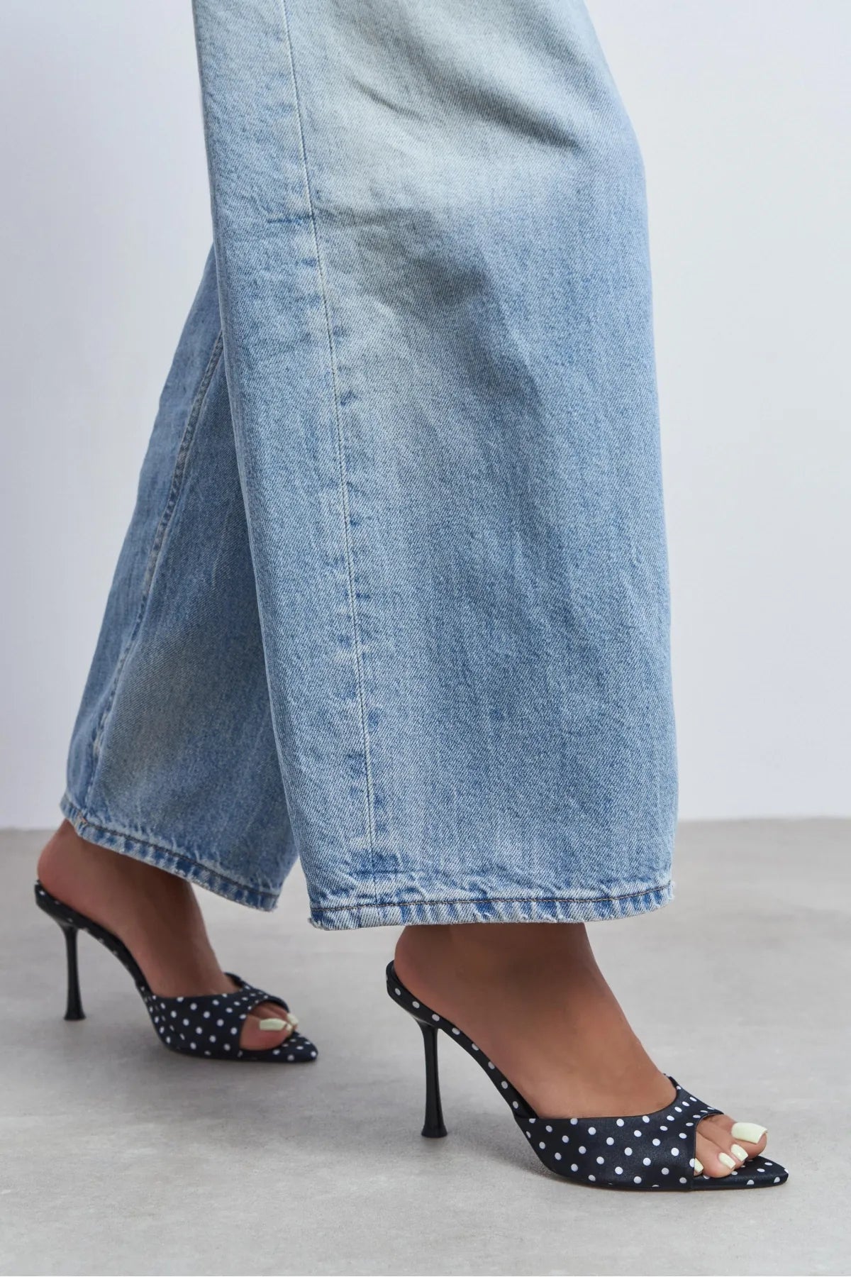 RENATA Black Polka Dot Open Pointed-Toe Women's Heeled Slippers