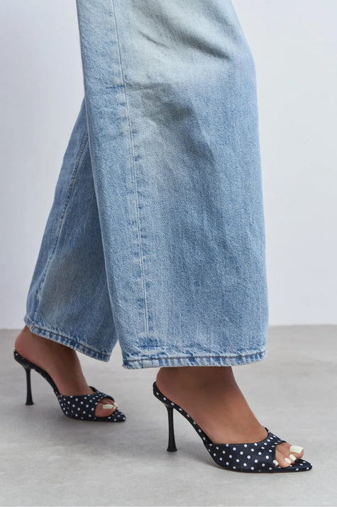 RENATA Black Polka Dot Open Pointed-Toe Women's Heeled Slippers