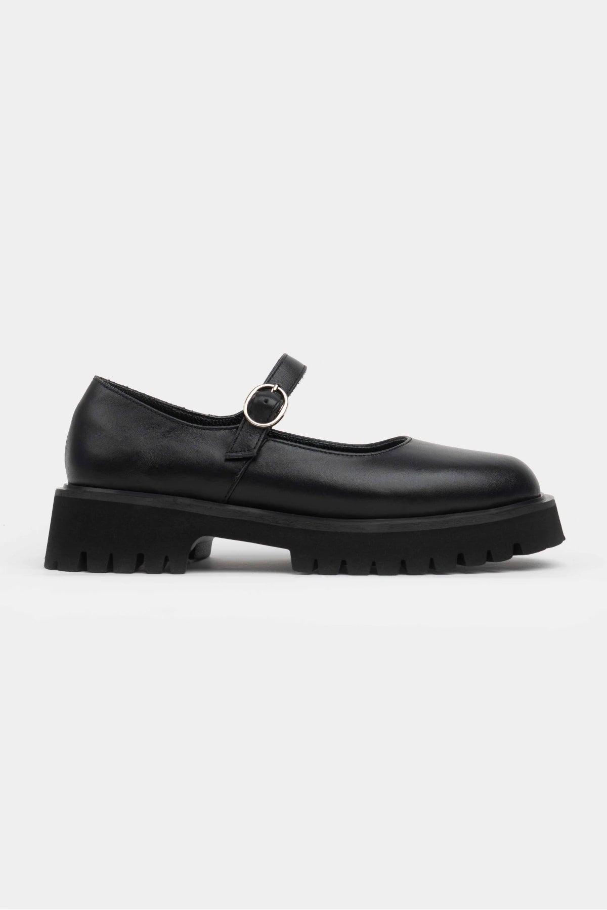 DAMIAN BLACK  BUCKLE DETAIL THICK-SOLED WOMEN'S LOAFER SHOES