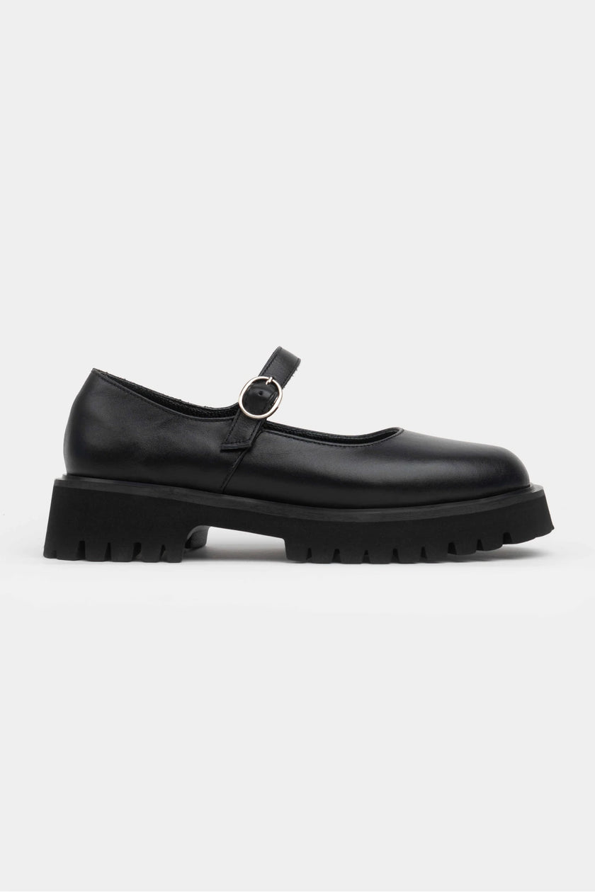DAMIAN BLACK  BUCKLE DETAIL THICK-SOLED WOMEN'S LOAFER SHOES