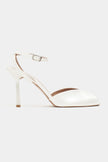VELORA Pearl Matte Square Toe Open Front Ankle Strap Women’s Heeled Shoes
