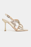 ZOYA Gold Crinkled Cross Strap Women’s Thin Heel Sandals