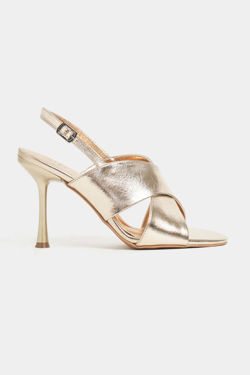 ZOYA Gold Crinkled Cross Strap Women’s Thin Heel Sandals