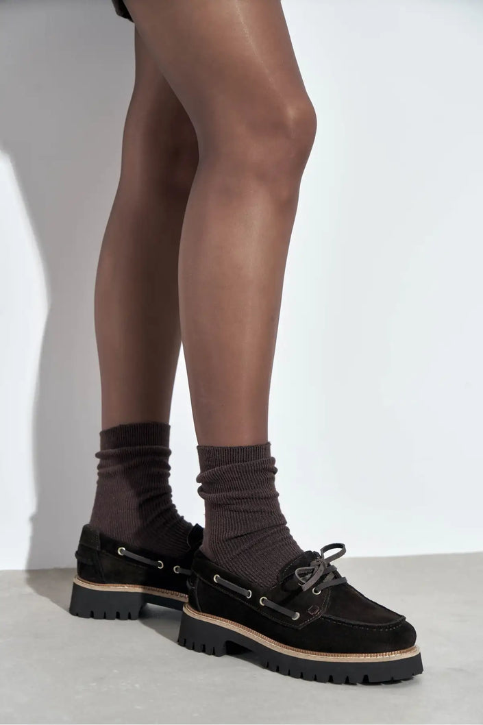 DELMAR BROWN  LACE-UP DETAIL THICK SOLE WOMEN'S LOAFER SHOES