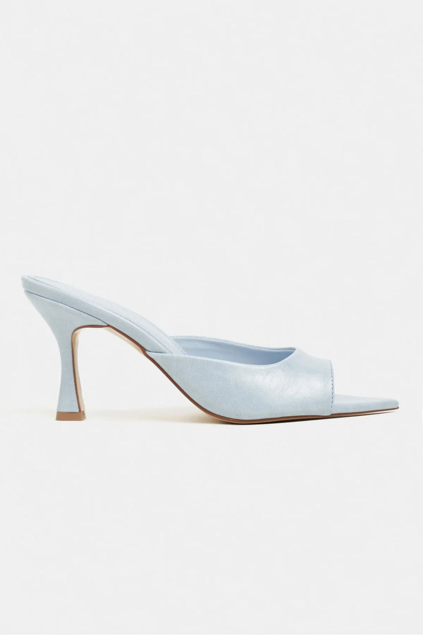 FENRIR Baby Blue Rustic Patterned Pointed-Toe Women's Heeled Slippers