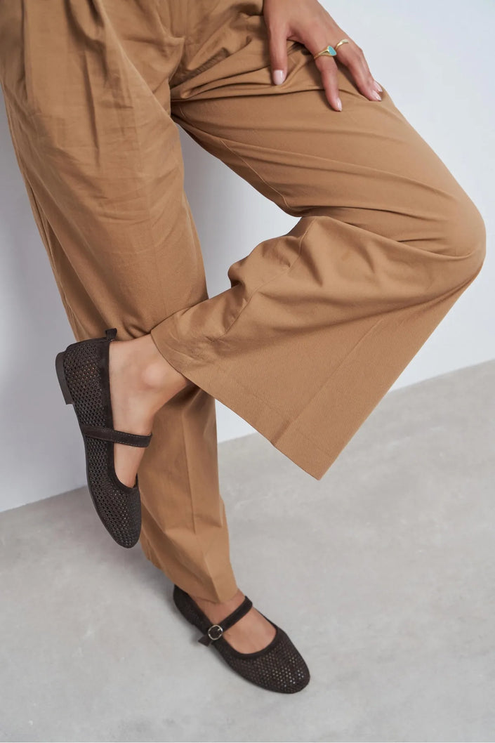 TITI Bitter Brown Suede Leather Studded Buckle Detail Flat Women's Ballet Flats