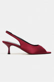 SALVA Burgundy Satin Pointed Toe Open Front Women’s Heels
