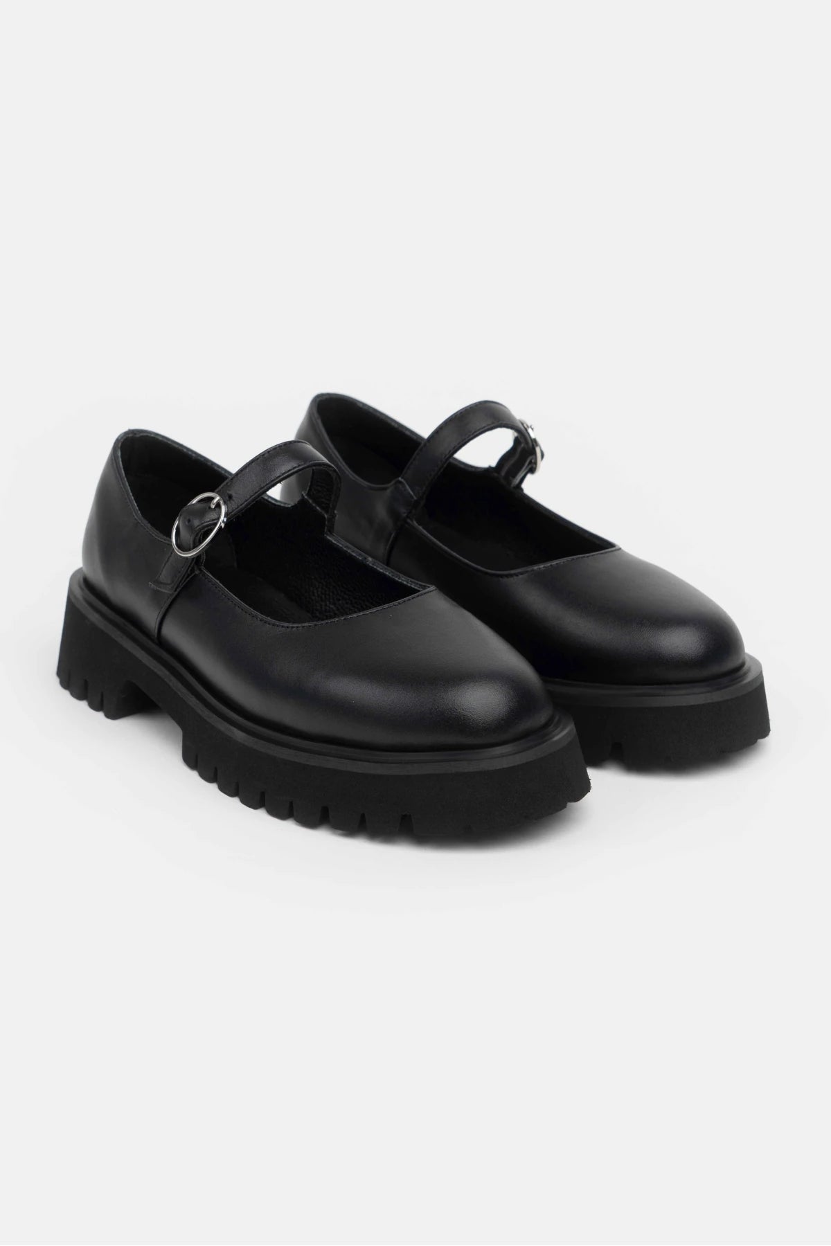 DAMIAN BLACK  BUCKLE DETAIL THICK-SOLED WOMEN'S LOAFER SHOES