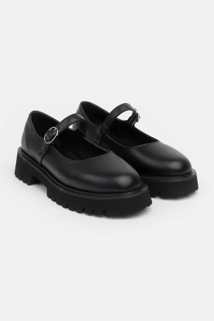 DAMIAN BLACK  BUCKLE DETAIL THICK-SOLED WOMEN'S LOAFER SHOES