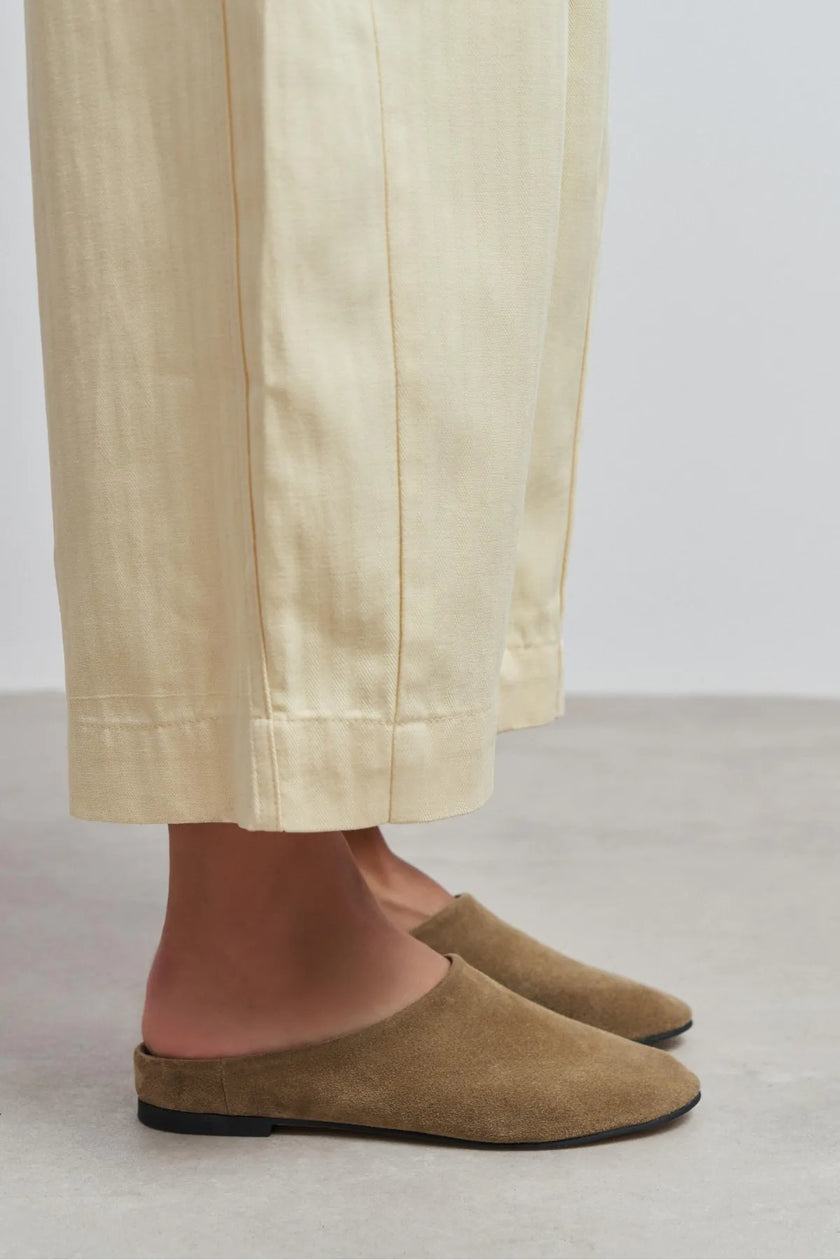 LIZA ROME BEIGE GENUINE LEATHER SUEDE WOMEN’S FLAT LOAFER SLIPPERS