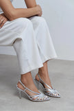 ERYU Silver Metallic Open-Toe Cage Detail Women’s High-Heel Shoes