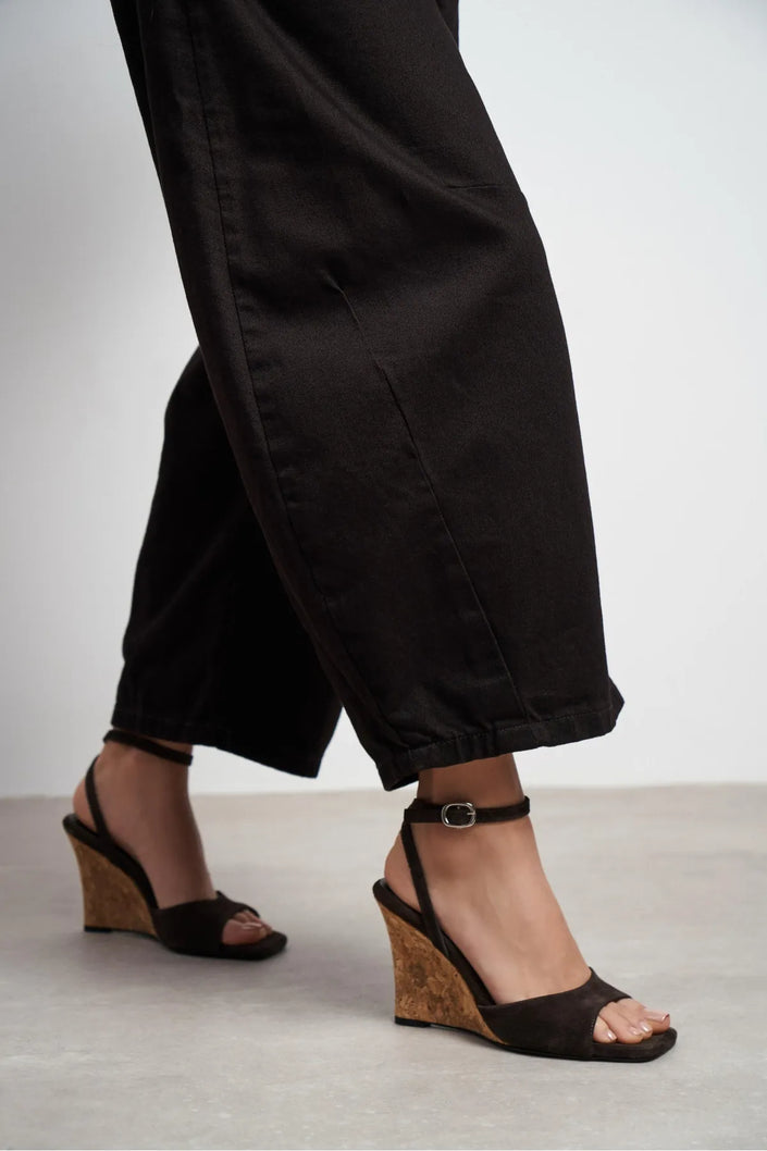 LUBY Coffee Suede Genuine Leather Ankle Tie Women’s Stiletto Heels