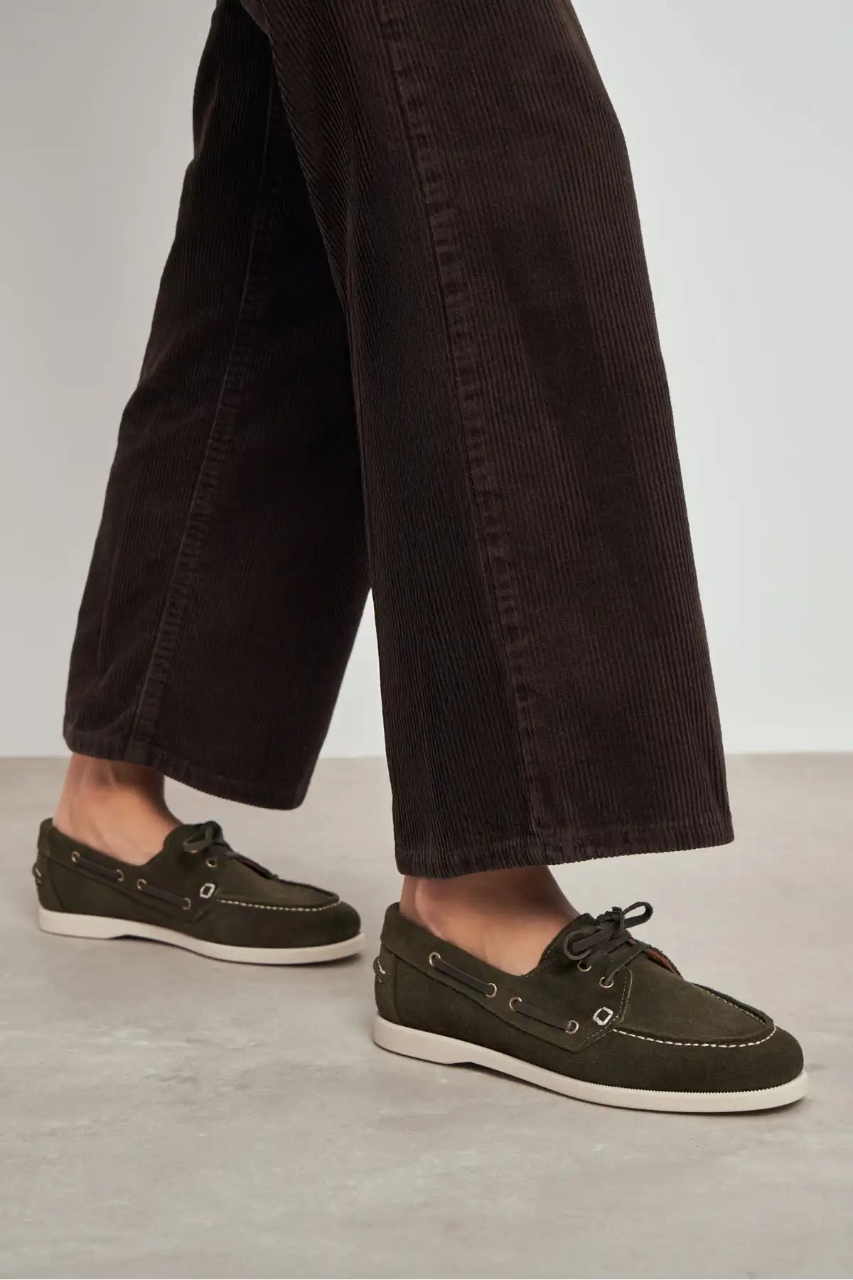 JAVED KHAKI FLAT SOLE LACE-UP DETAIL WOMEN'S BALLERINA SHOES