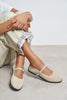 Jade Beige Suede Genuine Leather Double-Buckle Flat Women's Ballet Flats