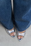 PROMISE Silver Patterned Pointed-Toe Women’s Slim Heel Slipper