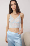 Light Blue Plain Lace Satin Weave Pajama Set