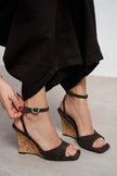 LUBY Coffee Suede Genuine Leather Ankle Tie Women’s Stiletto Heels