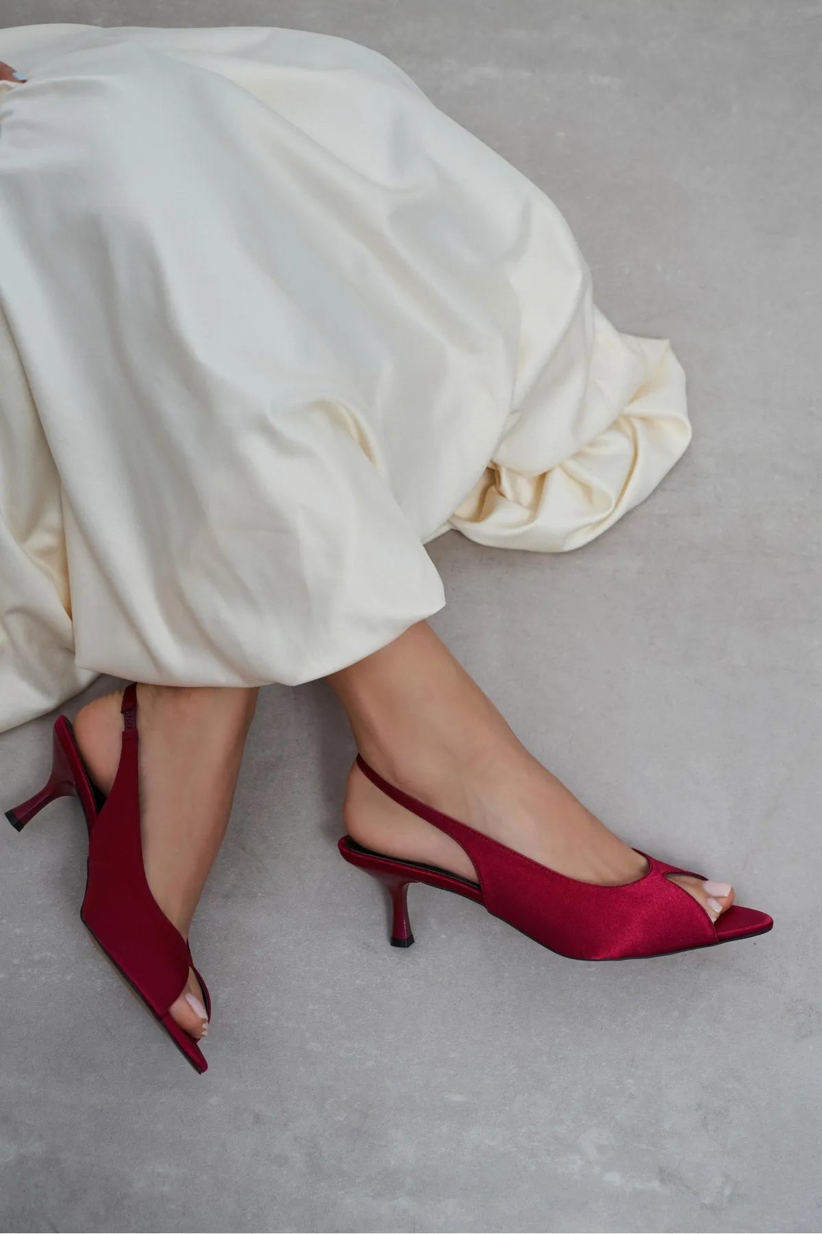 SALVA Burgundy Satin Pointed Toe Open Front Women’s Heels