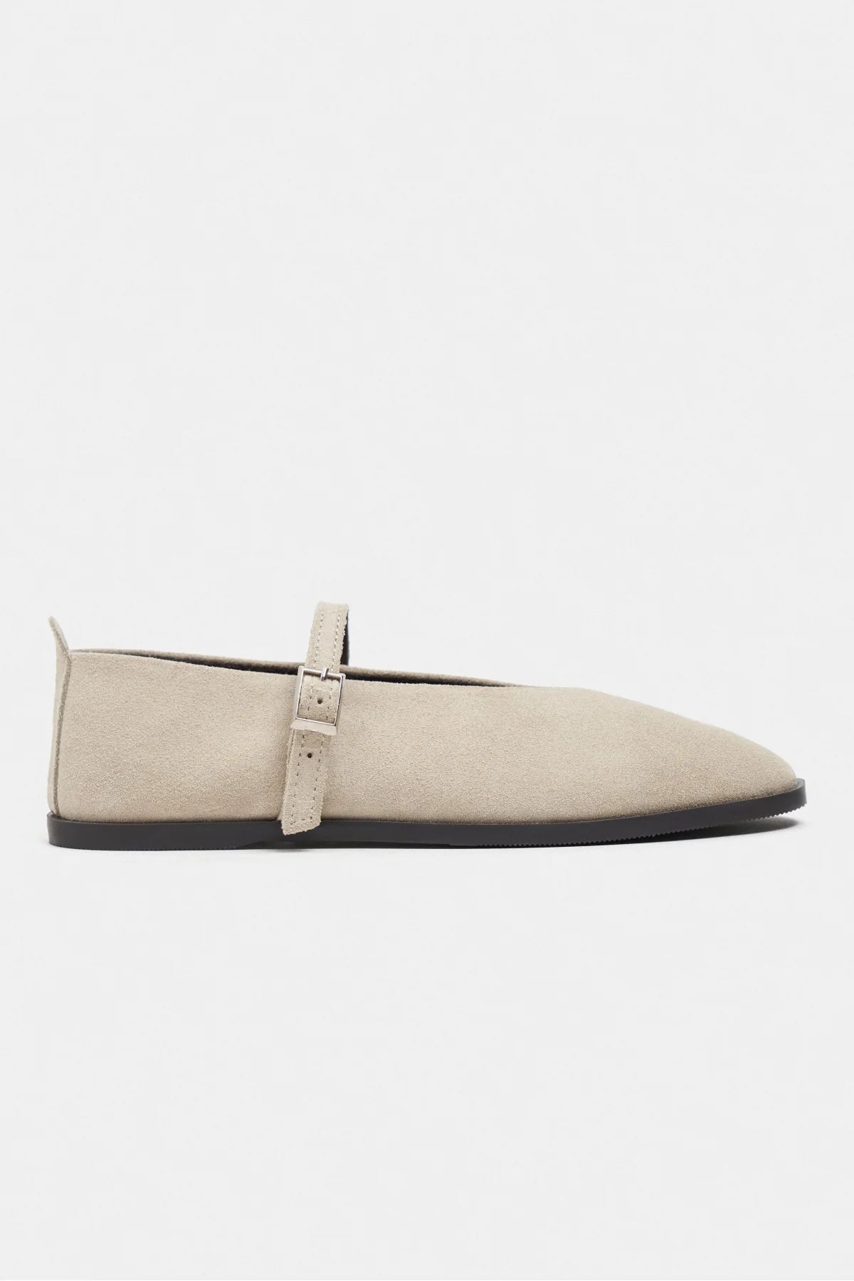 Nora Beige Suede Genuine Leather Buckle Detail Flat Women's Ballet Flats