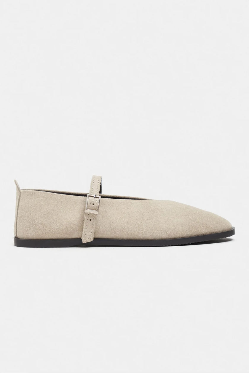 Nora Beige Suede Genuine Leather Buckle Detail Flat Women's Ballet Flats